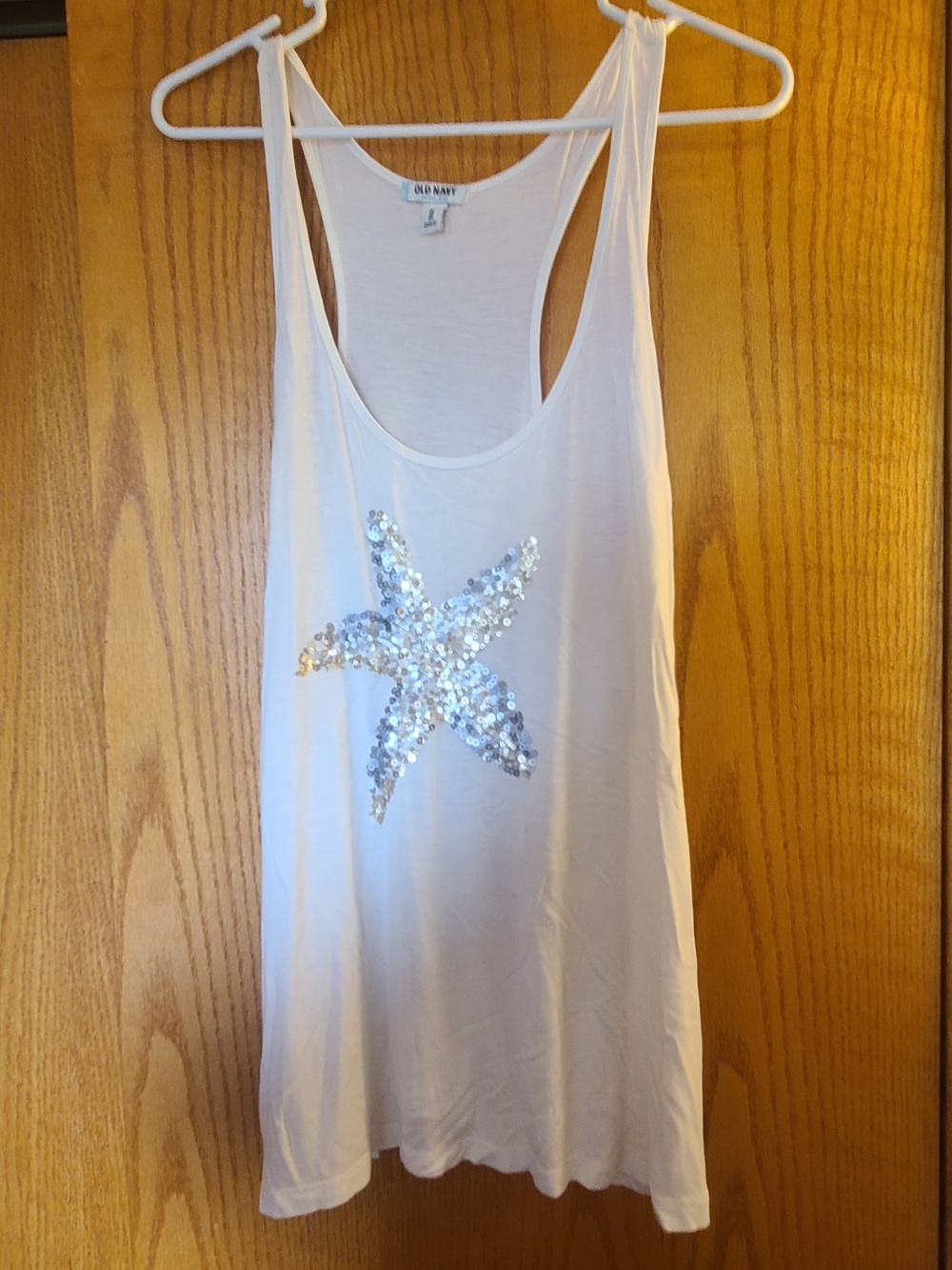 Old Navy White Tank with Sequin Starfish